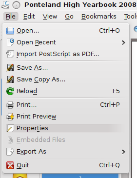 File menu on Okular