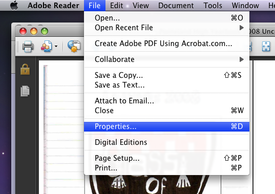 File menu under Mac OS X
